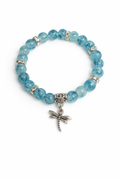 6mm Blue Glass Beaded Bracelet with Dragonfly Charm