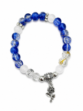 Blue & White Glass Bead Bracelet with Rose Charm