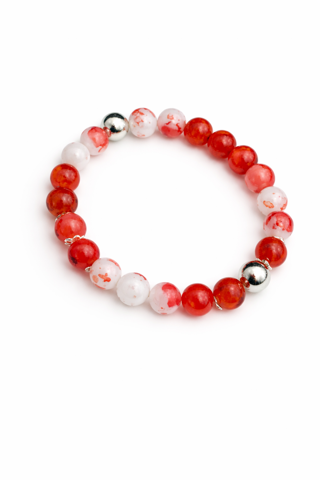 6mm Burnt Orange & White Glass Beaded Bracelet