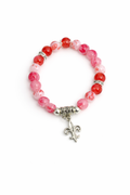 6mm Burnt Orange - White Glass Beaded Bracelet with Fleur-de-Lis Charm