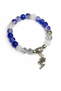 6mm Dark Blue Glass Beaded Bracelet with Rose Charm