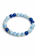 6mm Blue Marble Glass Beaded Bracelet with Rhinestone Spacers