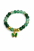 Green & Gold Glass Beaded Butterfly Charm Bracelet