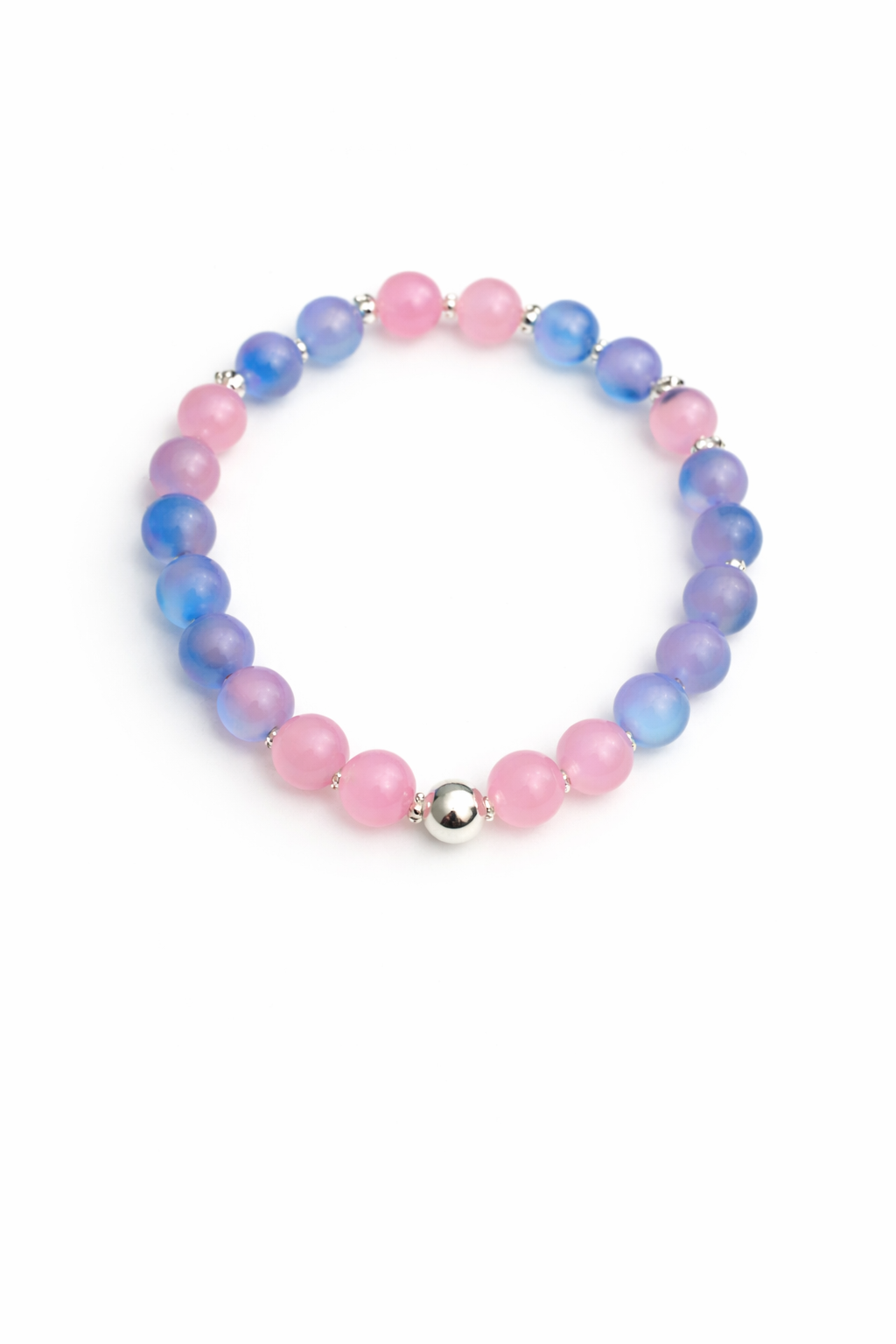 6mm Pink & Blue Frosted Glass Beaded Bracelet