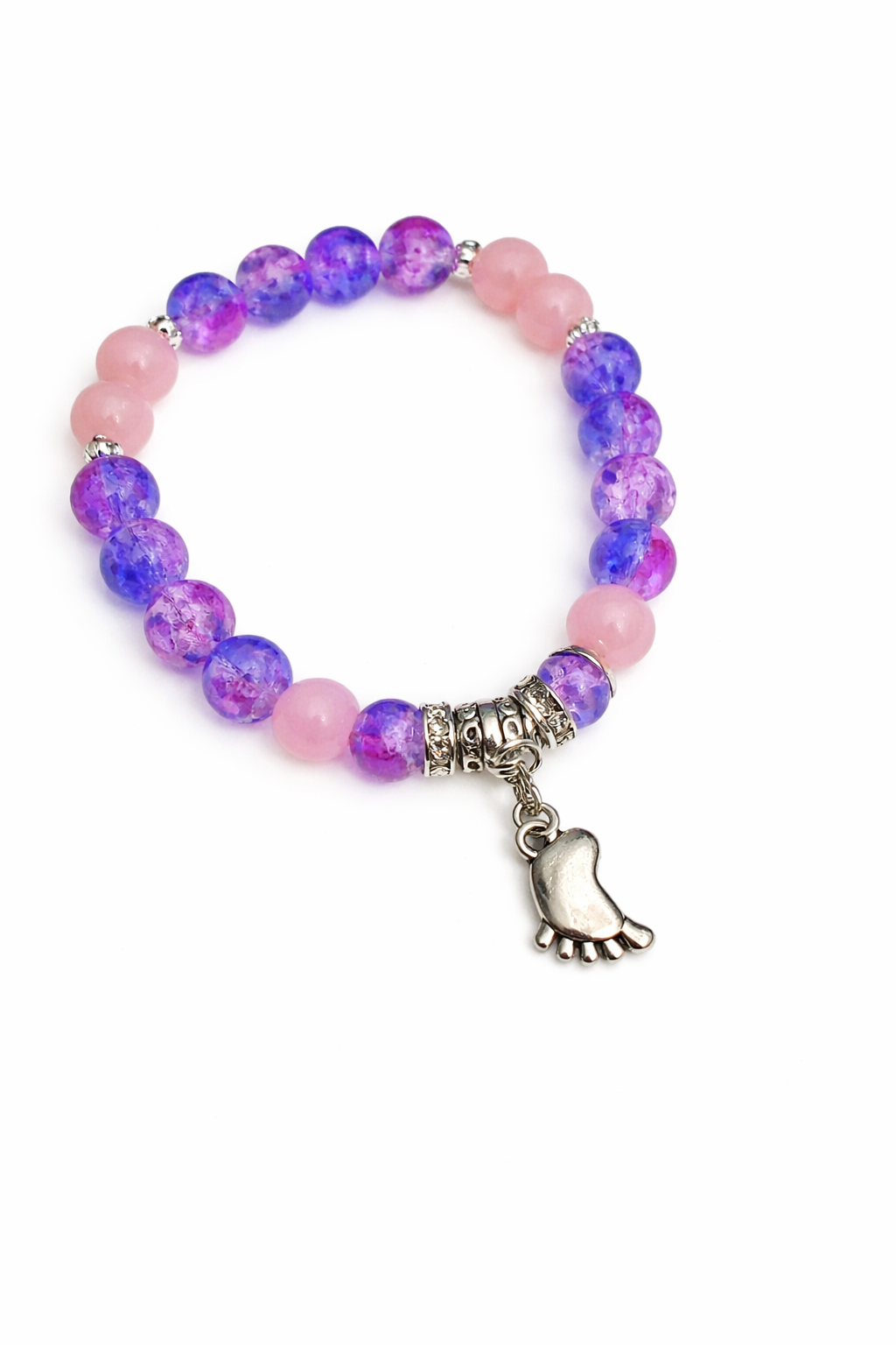 Pink, Blue & Purple Glass Beaded Foot Charm Bracelet