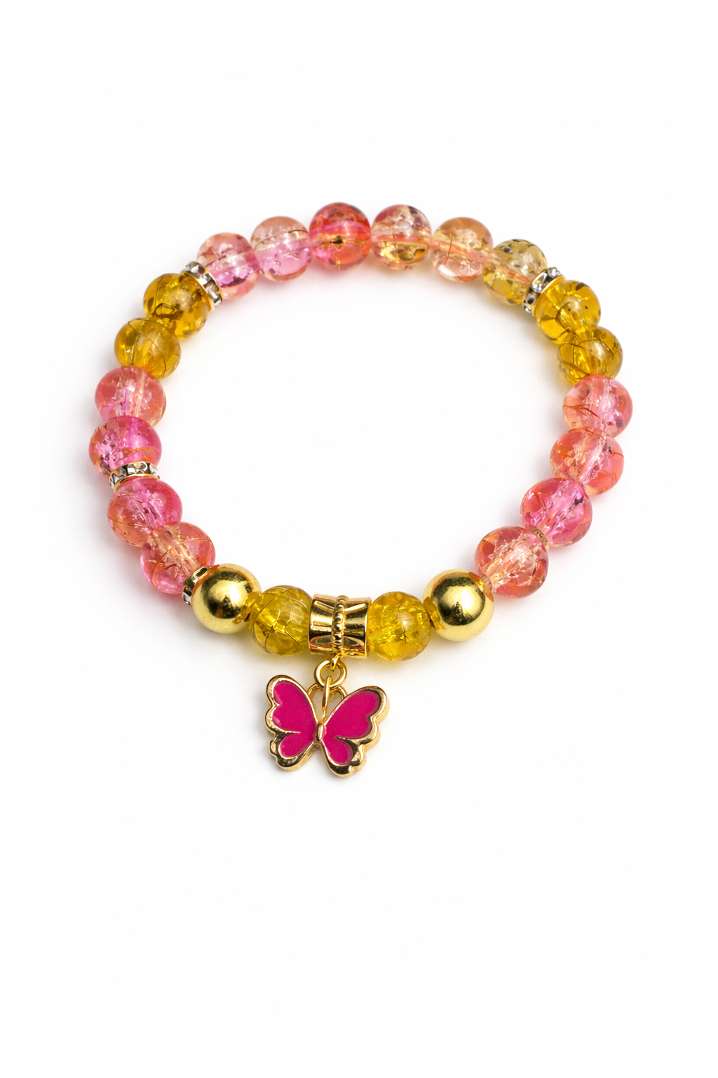 Pink & Gold Beaded Butterfly Charm Bracelet