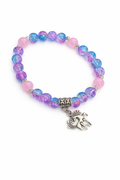 6mm Pink & Blue Glass Bead Bracelet with Horse Charm
