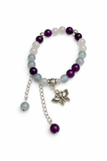 Plum & Grey Glass Beaded Butterfly Charm Bracelet with Beaded Chain