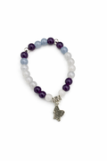 Plum & Grey Glass Beaded Butterfly Charm Bracelet