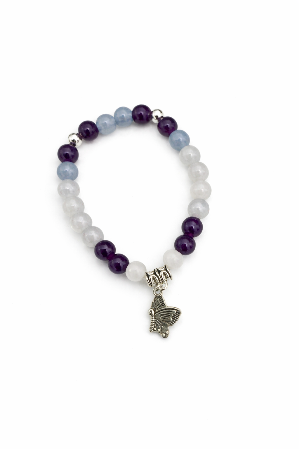 Plum & Grey Glass Beaded Butterfly Charm Bracelet