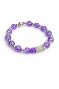 6mm Purple & Silver Crackle Glass Beaded Bracelet