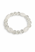 White & Clear Crystal Glass Beaded Stretch Bracelet