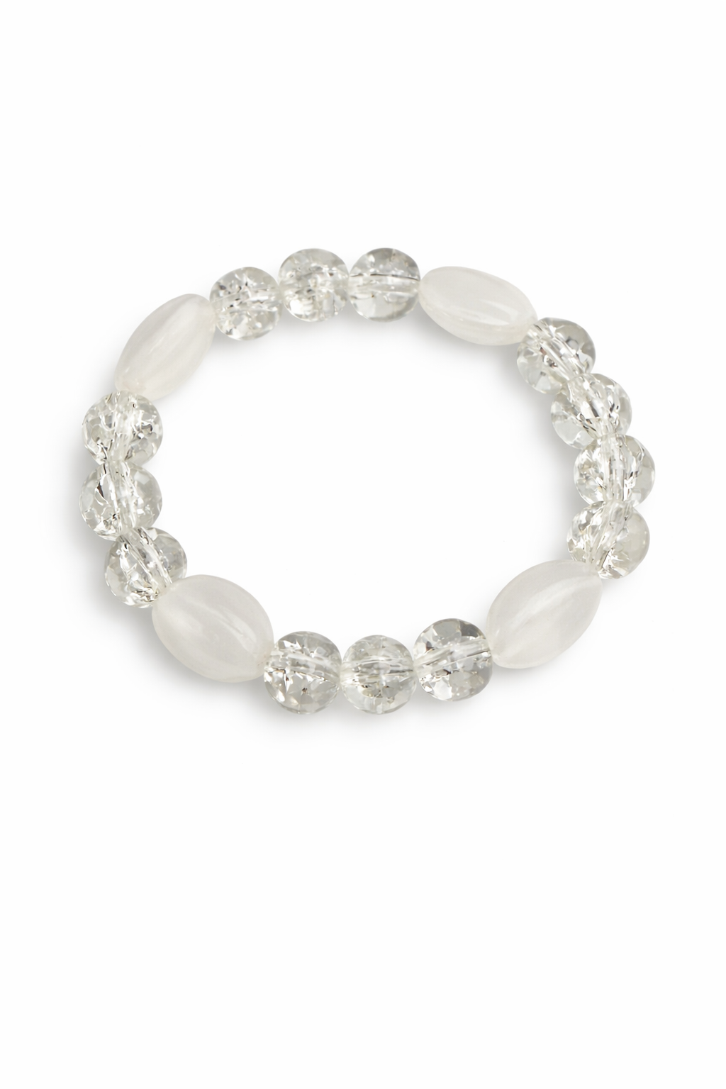 White & Clear Crystal Glass Beaded Stretch Bracelet