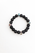 8mm Black Glass Beads Bracelet with Crystal Accents