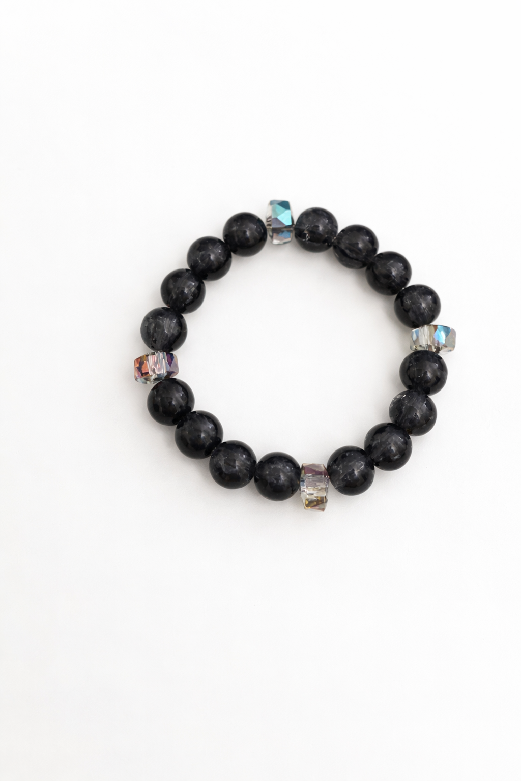 8mm Black Glass Beads Bracelet with Crystal Accents
