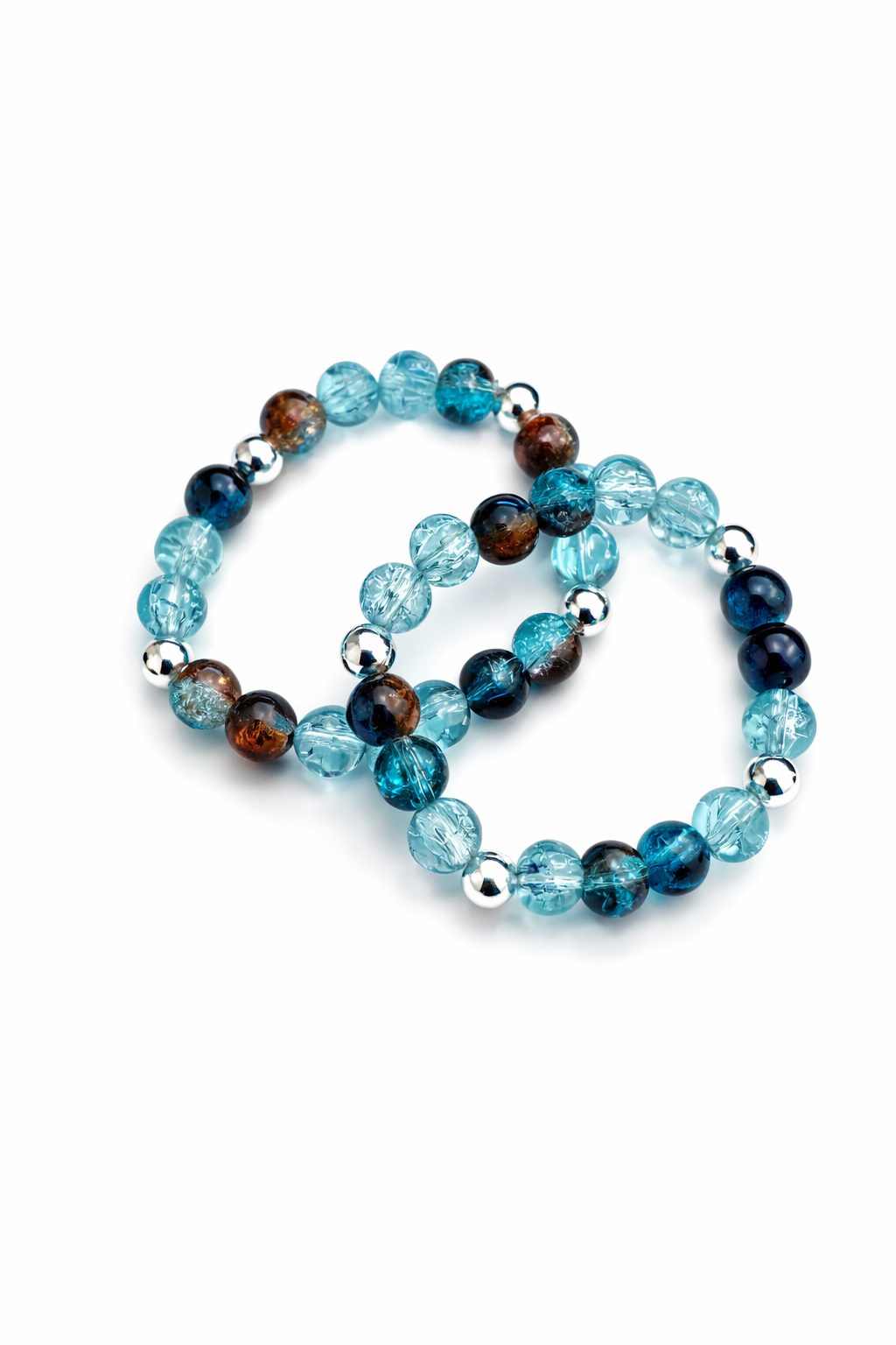 8mm Teal & Brown Crackle Glass Bead Bracelet t