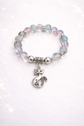 8mm Glass Bead Cat Charm Bracelet