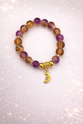 8mm Glass Bead Bracelet with Gold Moon Charm