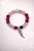 8mm Glass Bead Bracelet with Silver Wing Charm