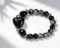 8mm Glass with Acrylic Black Heart Bracelet