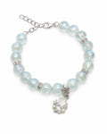 Iridescent Blue 8mm Glass Beaded Bracelet with Butterfly & Star Charm