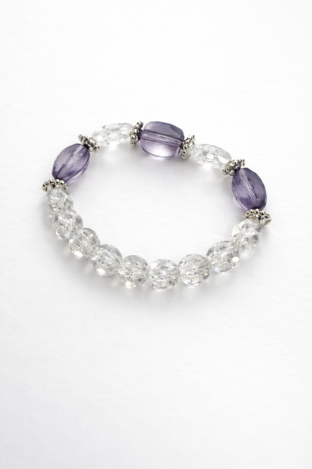 8mm White & Purple Glass Beaded Bracelet
