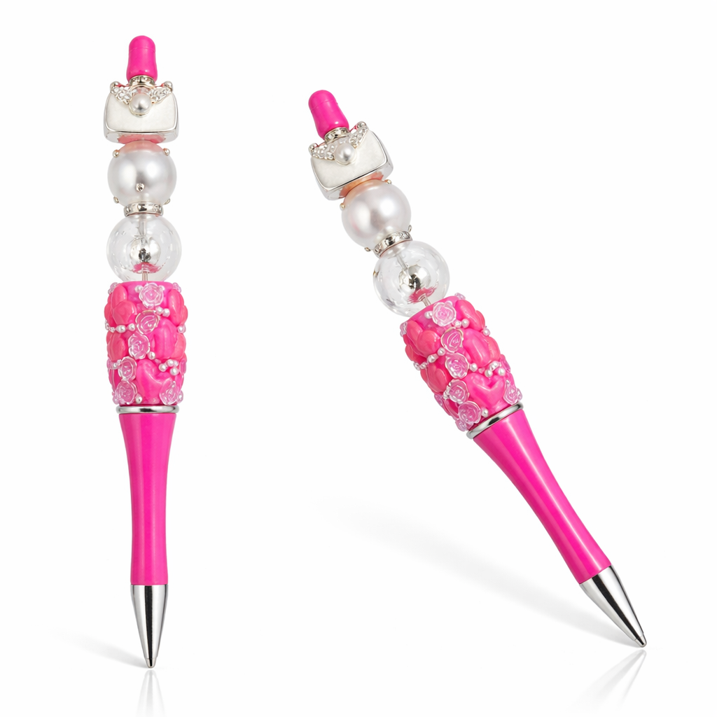 Pink Rose Purse Charm Beaded Pen