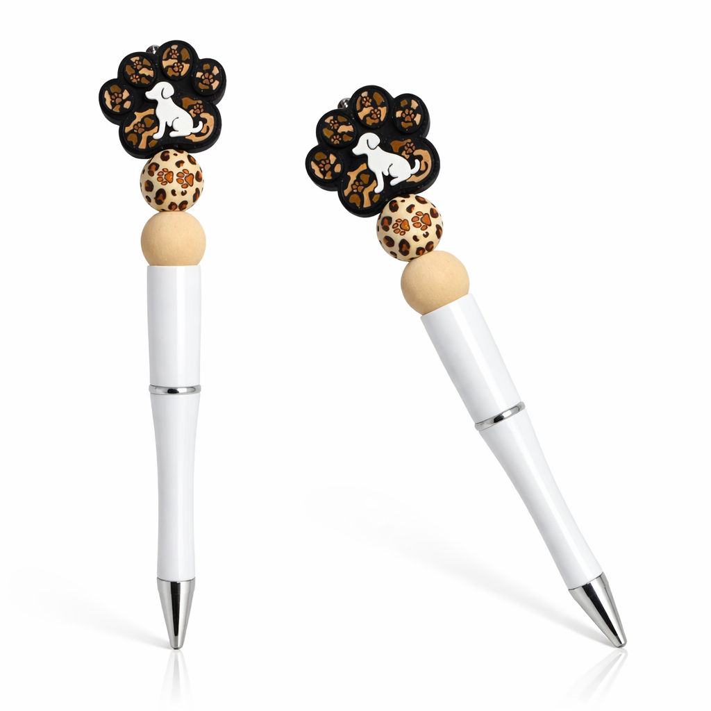 Dog Paw Leopard Print Beaded Pen