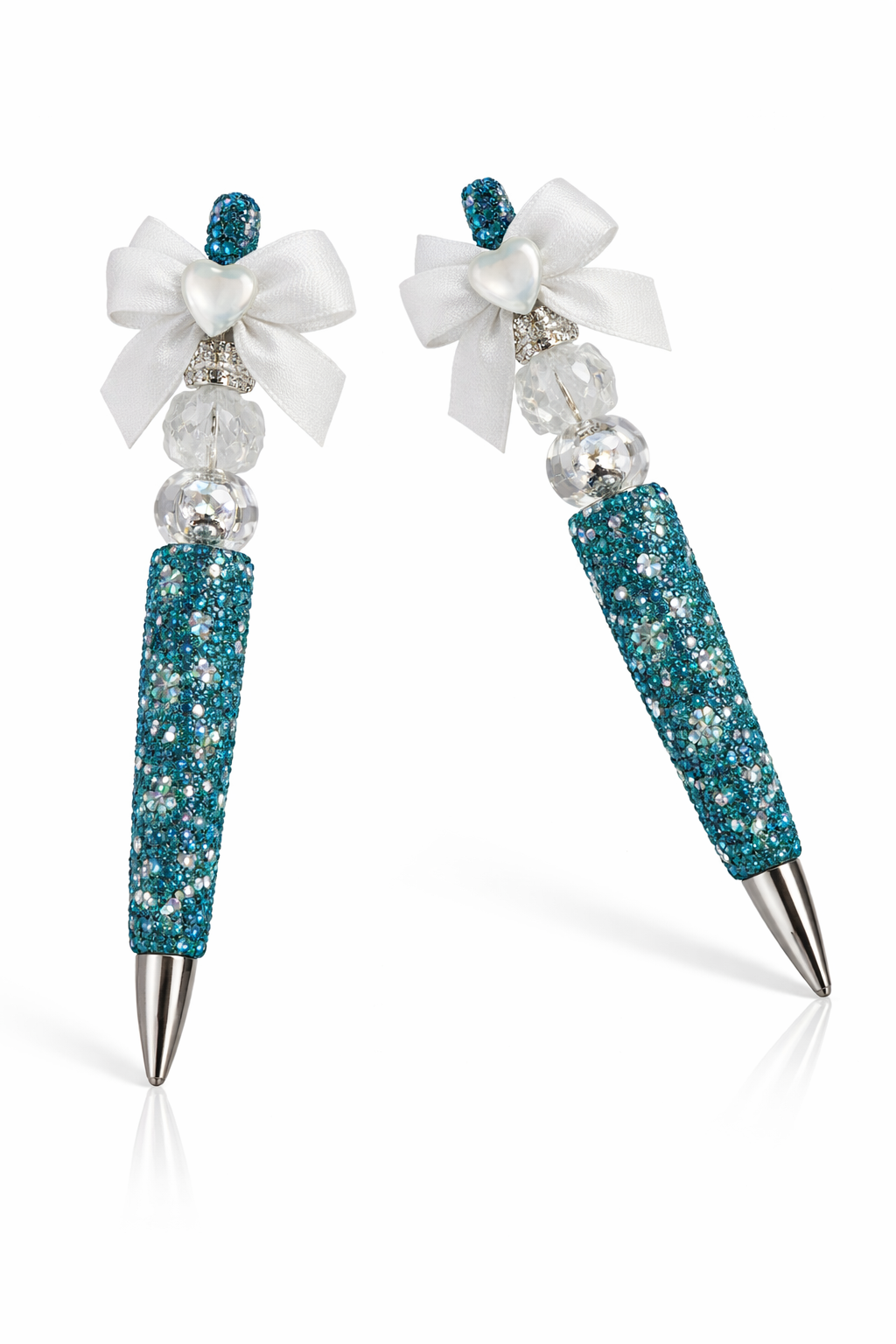 Sparkle Teal Glitter Beaded Bow Pen