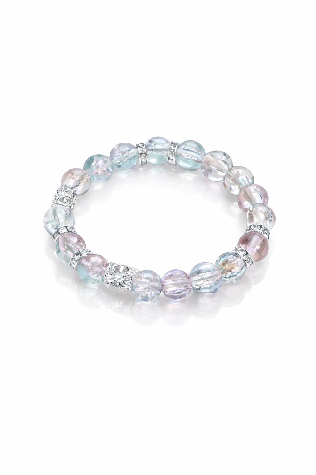8mm Pastel Glass Bead Bracelet with Silver Accents