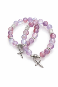 8mm  Purple Beaded Cross Charm Bracelet