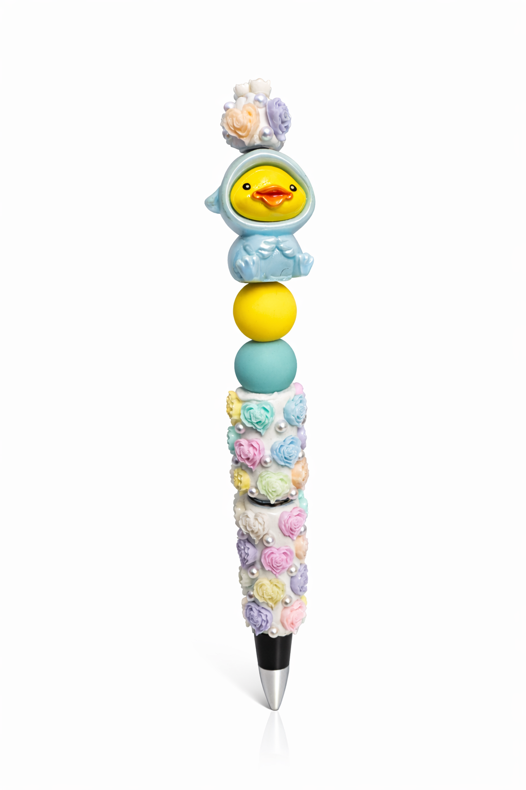 Blue Ducky Floral Beaded Pen