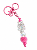 Clear Crystal Bear Keychain with Pink Accents