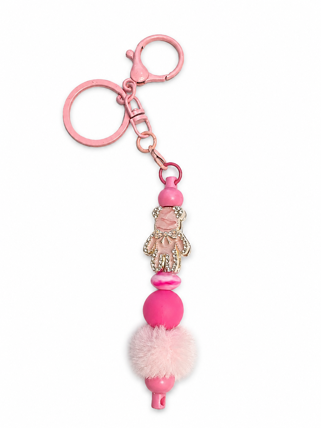 Pink Bear Rhinestone Keychain