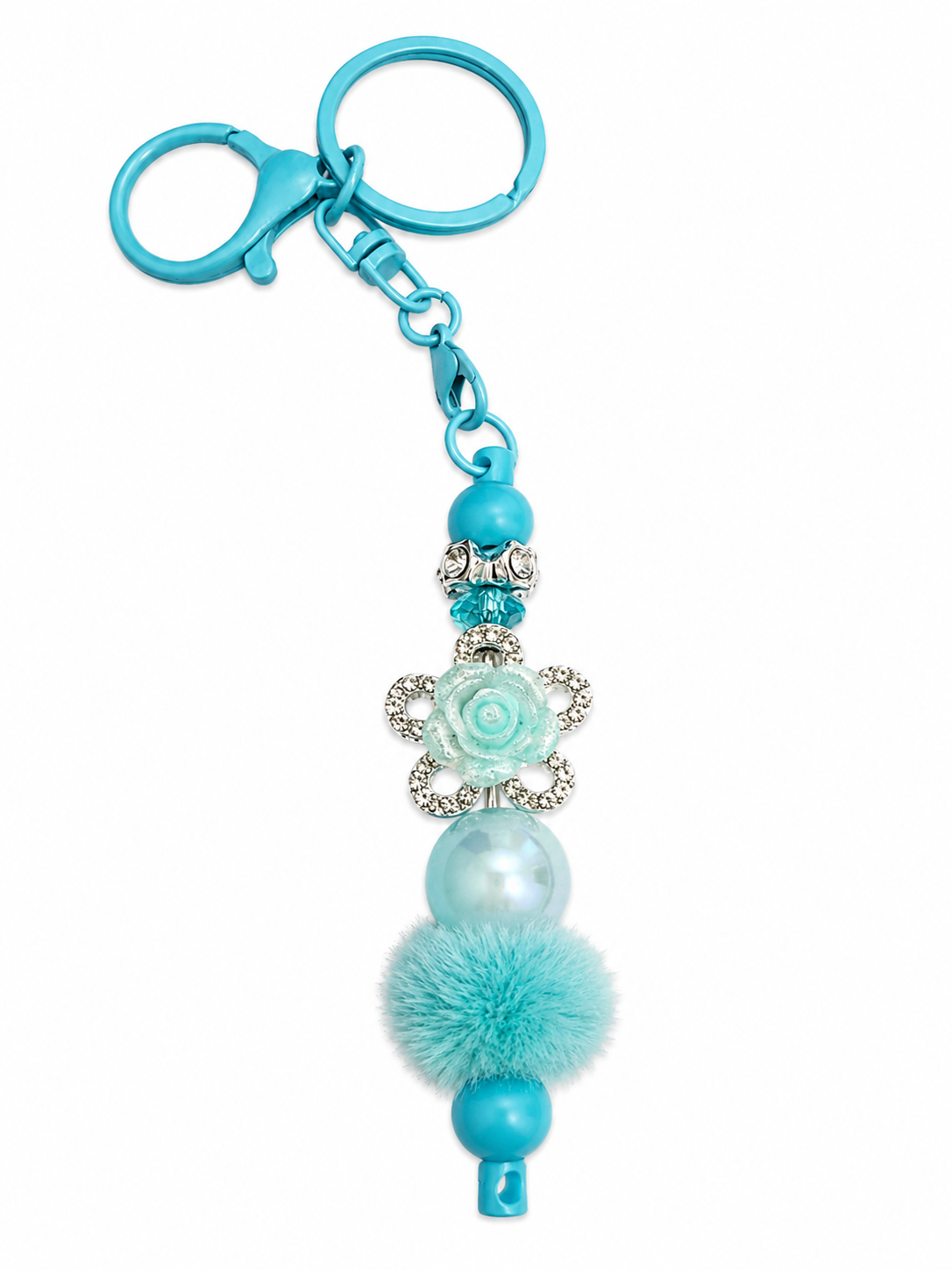 Teal Green Flower Rhinestone Keychain