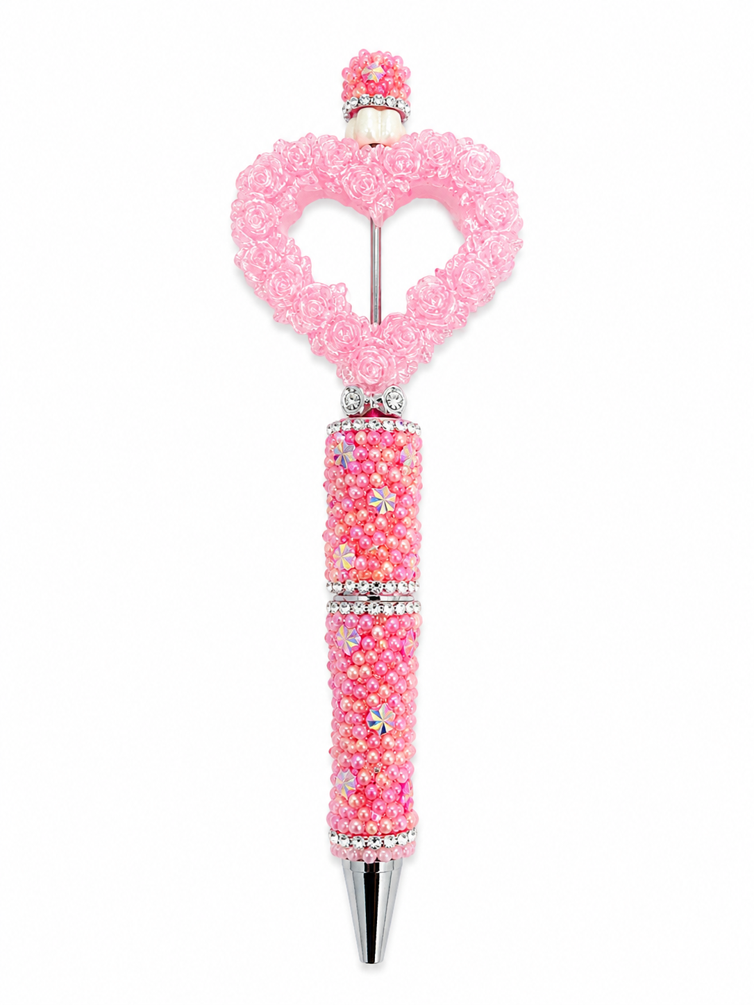 Sparkle Pearl Pink Heart Beaded Pen