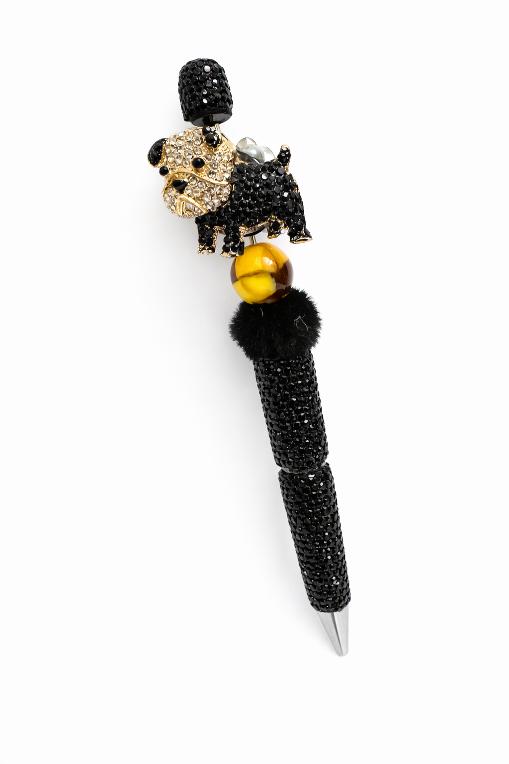 Sparkle Black Bulldog Beaded Pen