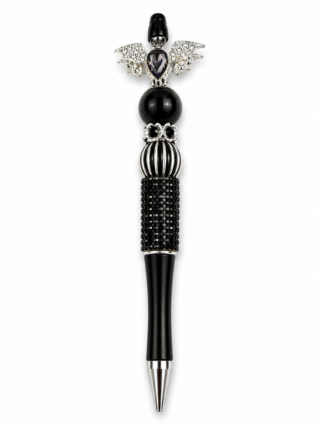 Sparkle Black & Silver Bat Beaded Pen