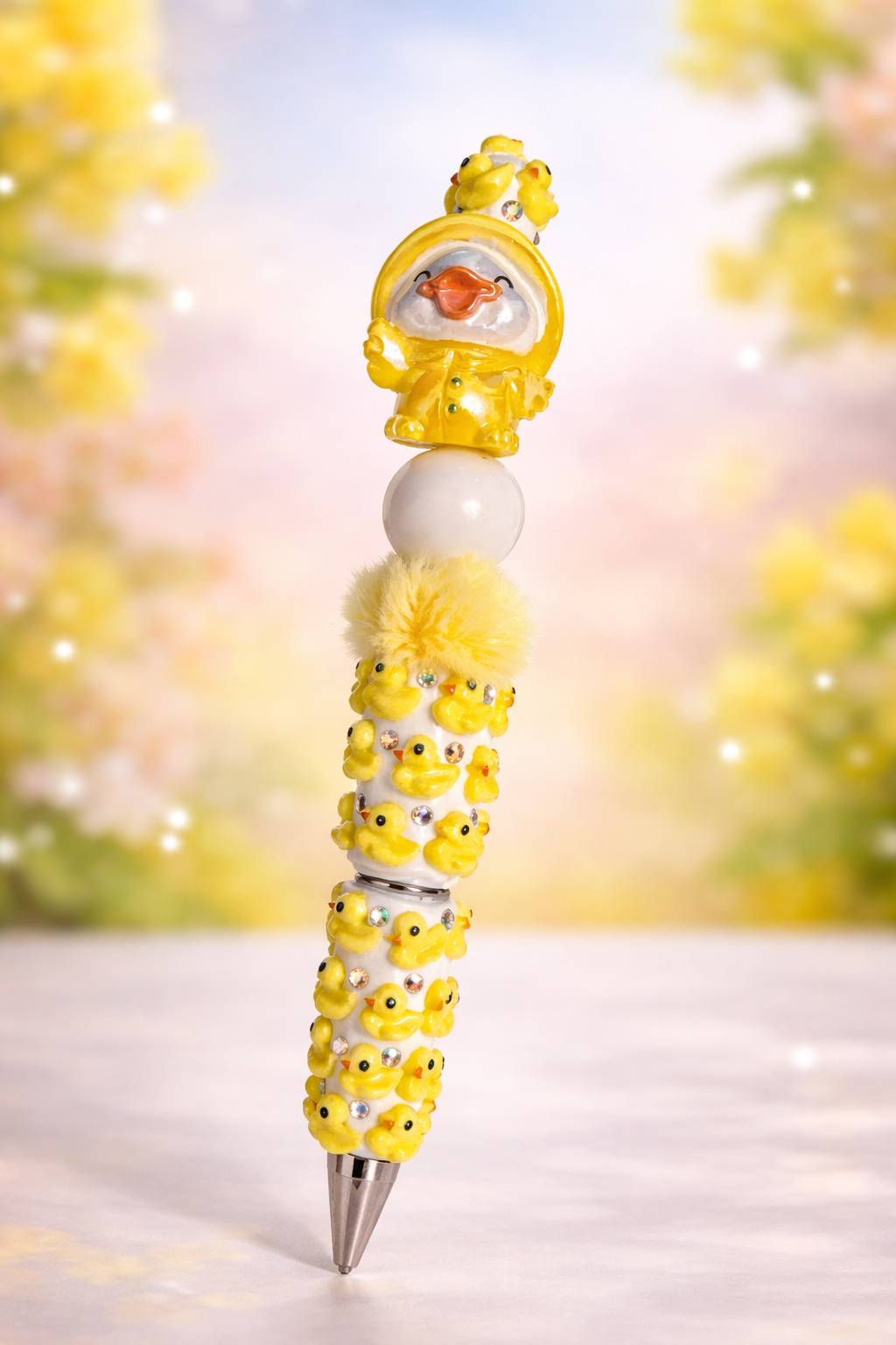 Sparkle Duckie Beaded Pen with Yellow Pom Pom