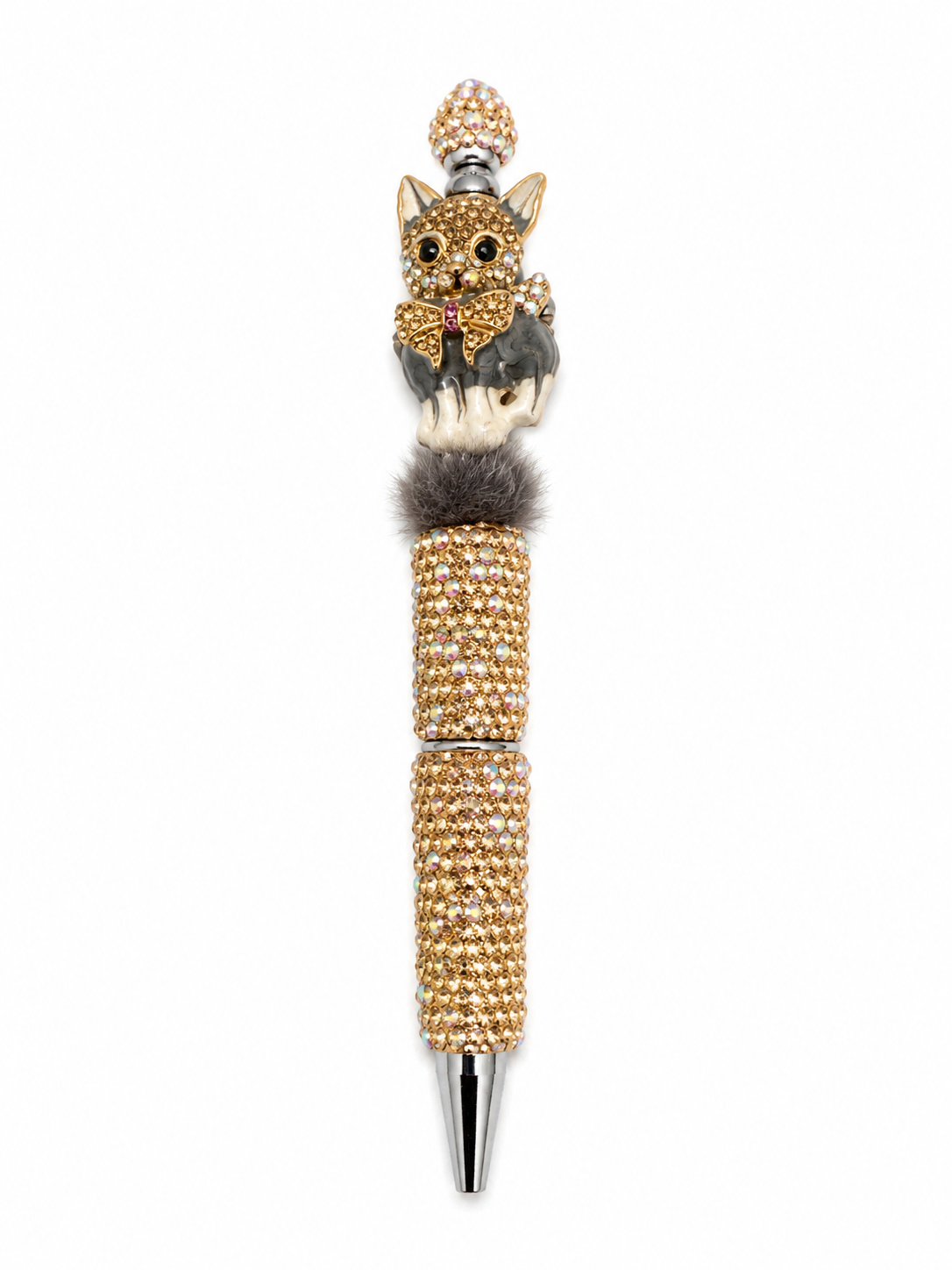Sparkle Grey Kitty Beaded Pen