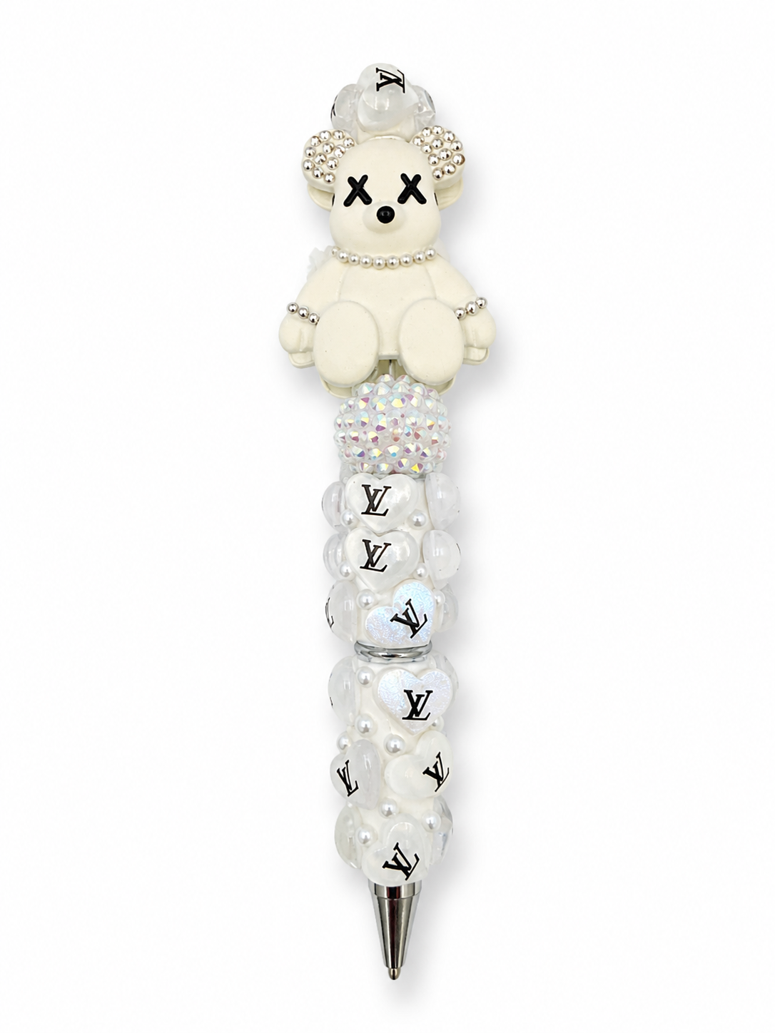 Sparkle White Rhinestone Bear Beaded Pen