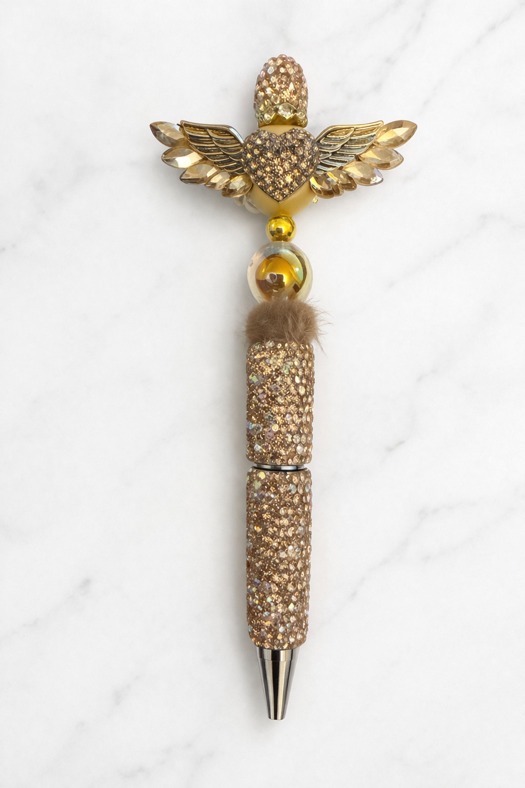 Sparkle Gold Angel Wings Beaded Pen