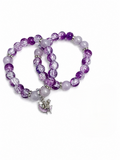 Stackable - 8mm Purple Glass Bead Bracelet Stack with Fairy Charm