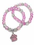 Stack the Sparkle 6mm Pink & Grey Dog Paw Charm Stackable Bracelet Set