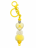Yellow Heart Keychain with Pom Pom